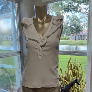 Loft Women's White Ruffled Sleeveless Top XS